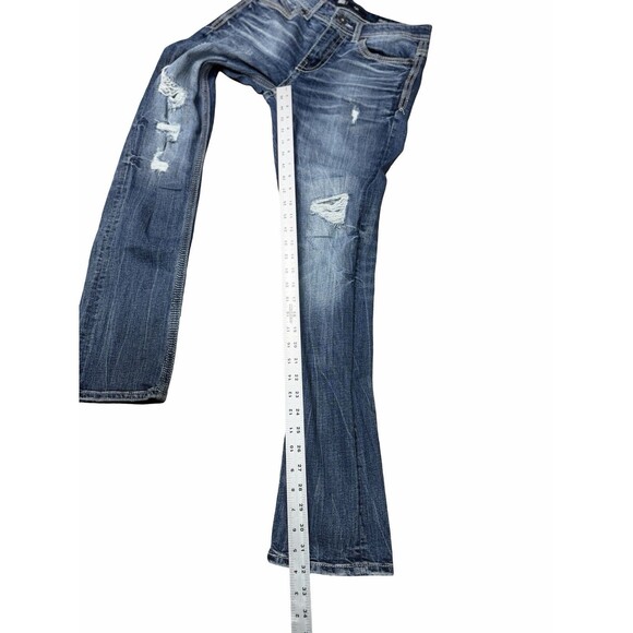 BKE Alec Jeans Womens 28x32 Slim Distressed Blue Medium Whisker Wash Straight - Picture 8 of 13